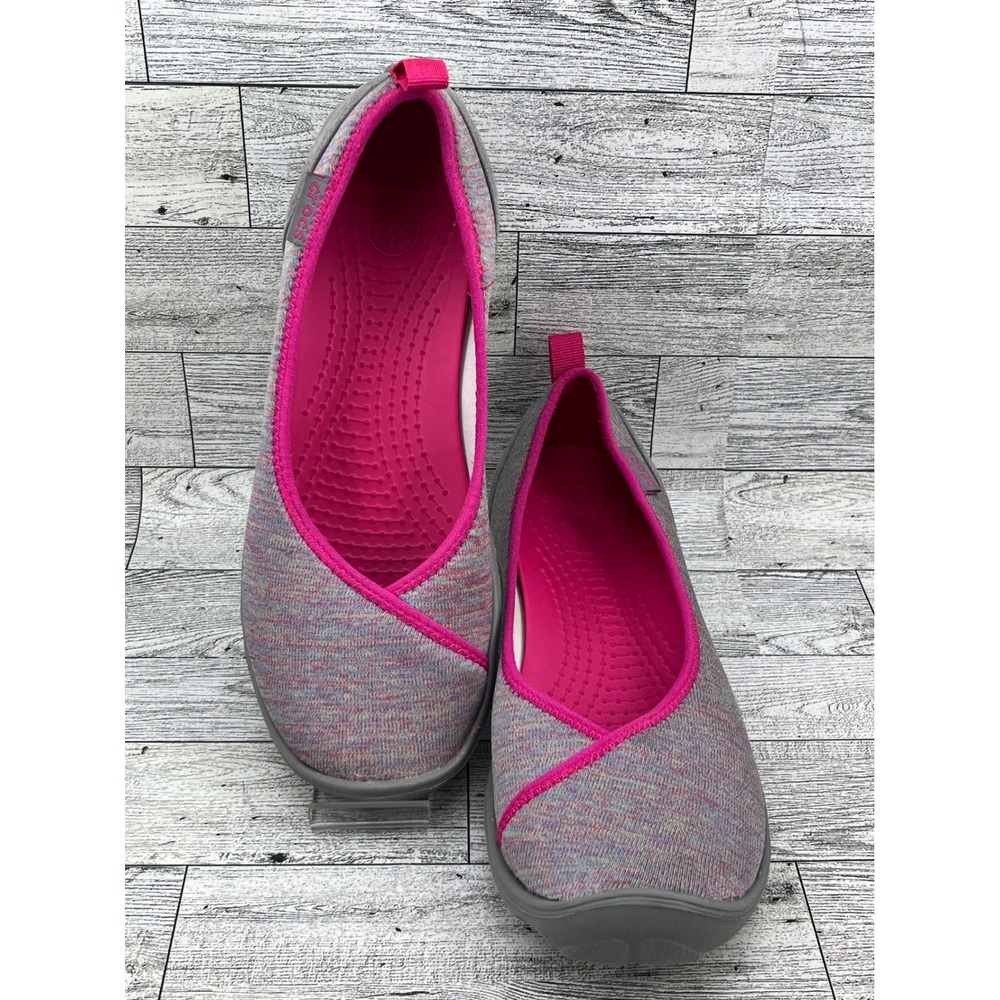 Crocs Ballet Flats Women's Size 8 Pink Grey Knit Comfort Slip On‎ Shoes